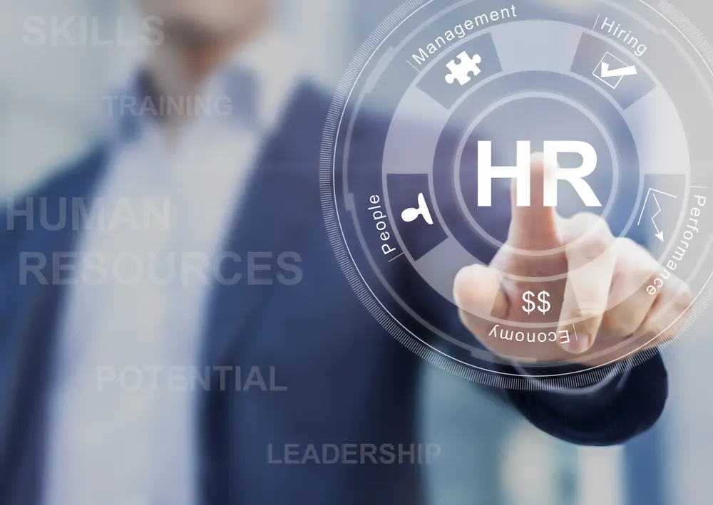 What is HR, a guy from the human resources department pointing at "HR" word as the solution